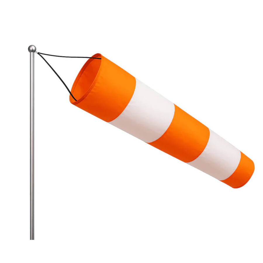 Wikz Windora vindpose i orange og hvid, vist på hvid baggrund